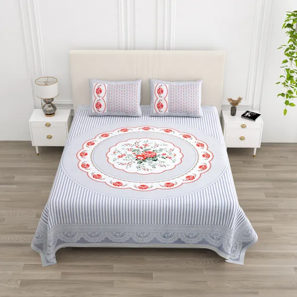 Grey_Cotton_Rajwada_Pushp_Medallion_Collection_Double_Bedsheet_With_Pillow_Cover_100_X_108_Cm